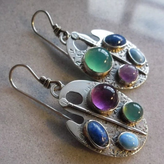 Pendientes colgantes vintage de paleta de pintura multicolor - Hipnotelia