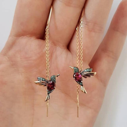 Pendientes de cadena larga de colibrí con circonita - Hipnotelia