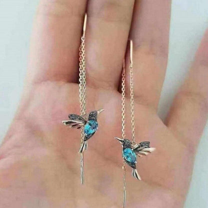 Pendientes de cadena larga de colibrí con circonita - Hipnotelia