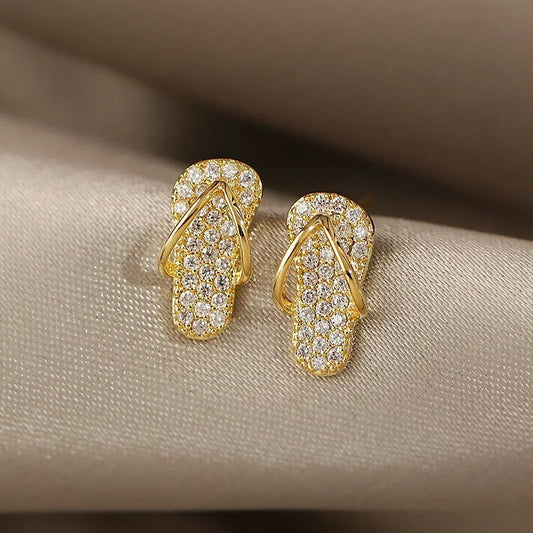 Pendientes de chanclas doradas con purpurina - Hipnotelia
