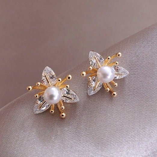 Pendientes de flor de cristal y perlas - Hipnotelia