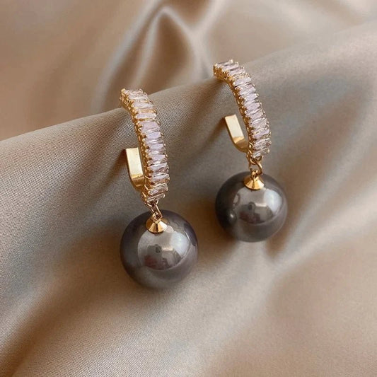 Pendientes de lujo con perlas grises y circonitas - Hipnotelia