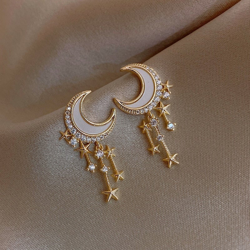 Pendientes de luna y estrellas con cristales brillantes - Hipnotelia