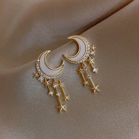 Pendientes de luna y estrellas con cristales brillantes - Hipnotelia