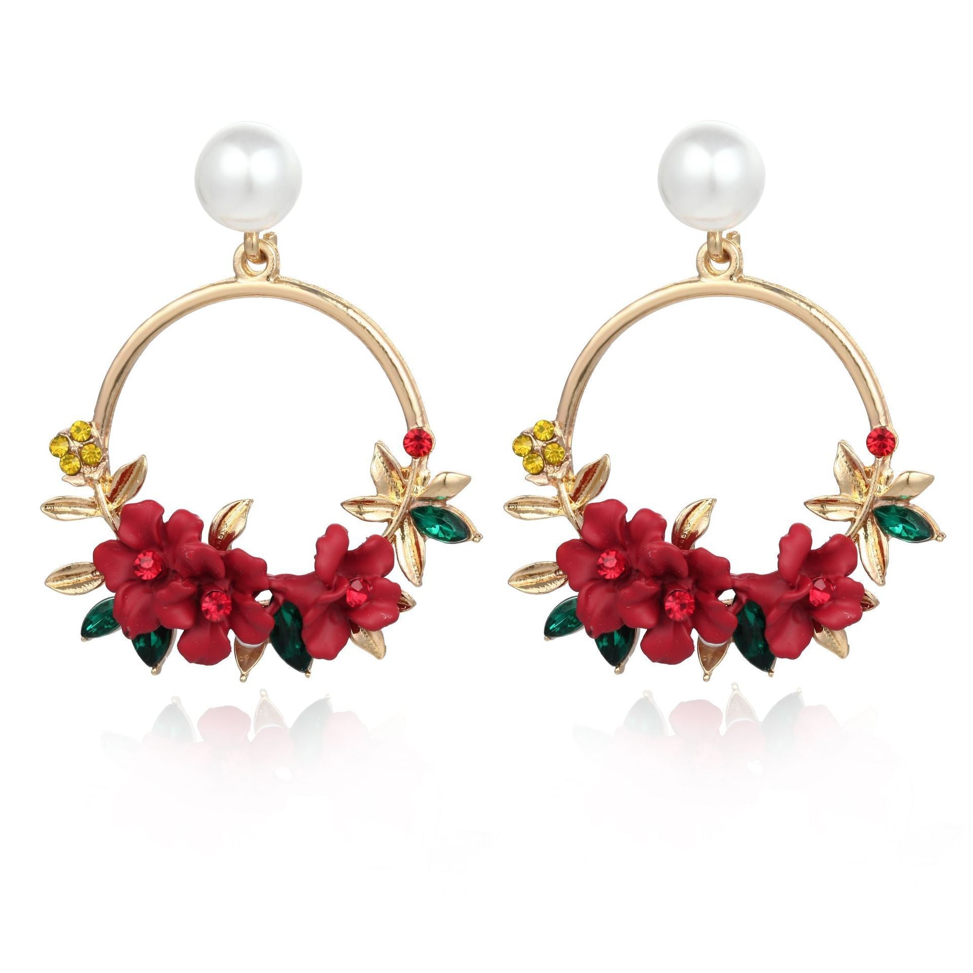 Pendientes dorados de flores y perlas - Hipnotelia