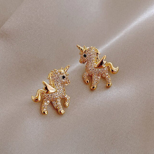 Pendientes dorados de unicornio con circonita - Hipnotelia