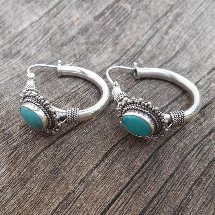 Pendientes plateados con piedra turquesa vintage - Hipnotelia