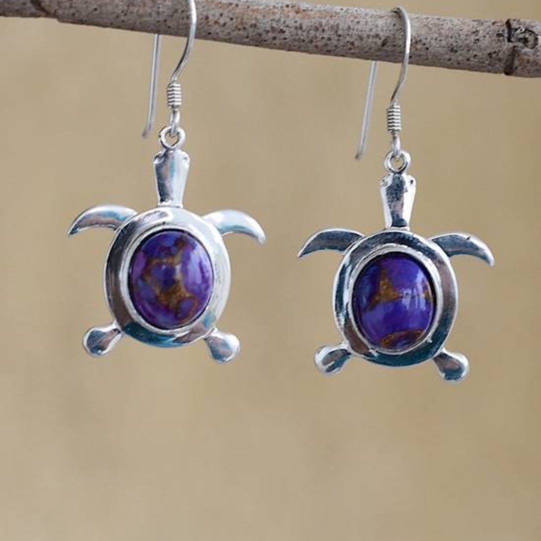 Pendientes plateados de tortuga de ópalo morado - Hipnotelia