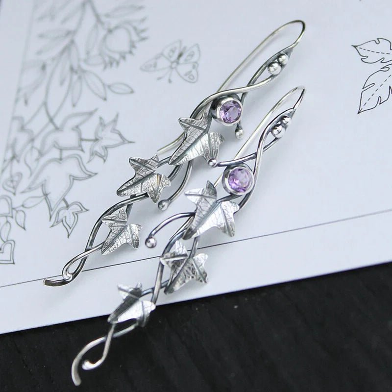 Pendientes plateados vintage de hojas - Hipnotelia