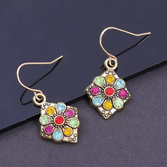 Pendientes vintage de mandala con cristales multicolores - Hipnotelia