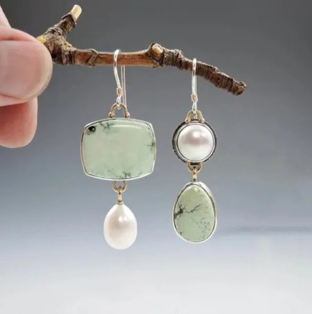 Pendientes vintage de perla y piedra verde - Hipnotelia