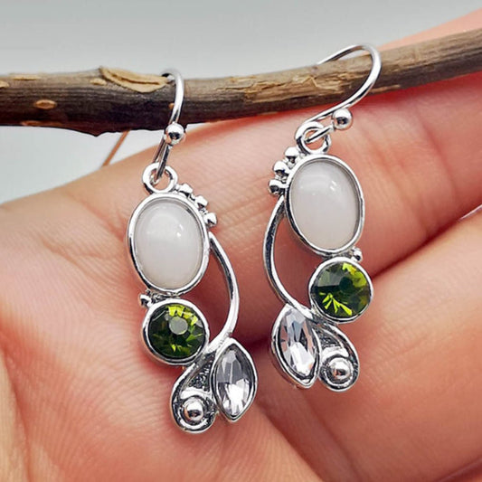 Pendientes vintage de piedra lunar con cristal - Hipnotelia