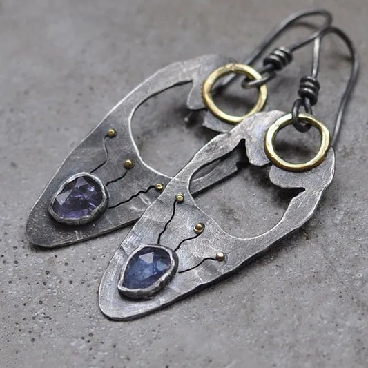 Pendientes vintage plateados con cristal azul - Hipnotelia