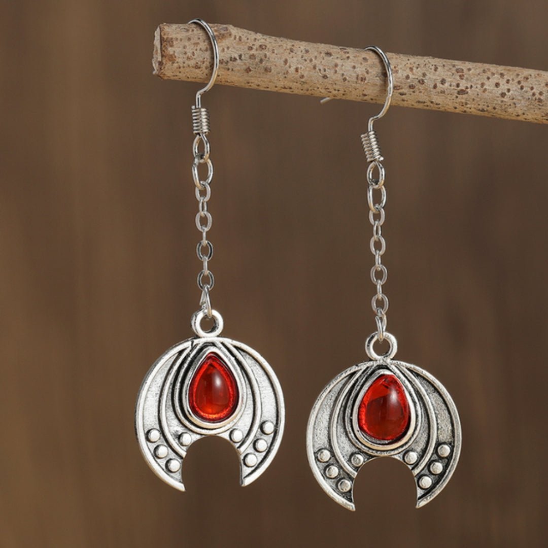 Pendientes vintage plateados con cristal rojo - Hipnotelia