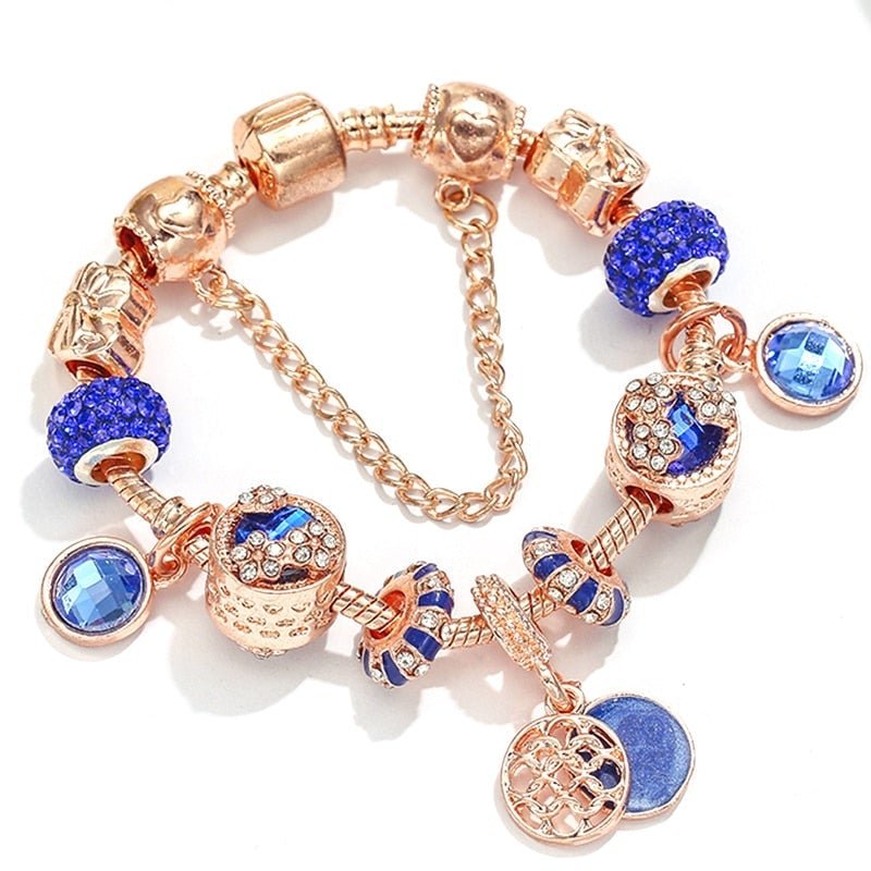 Pulsera rosa y cristales azules - Hipnotelia