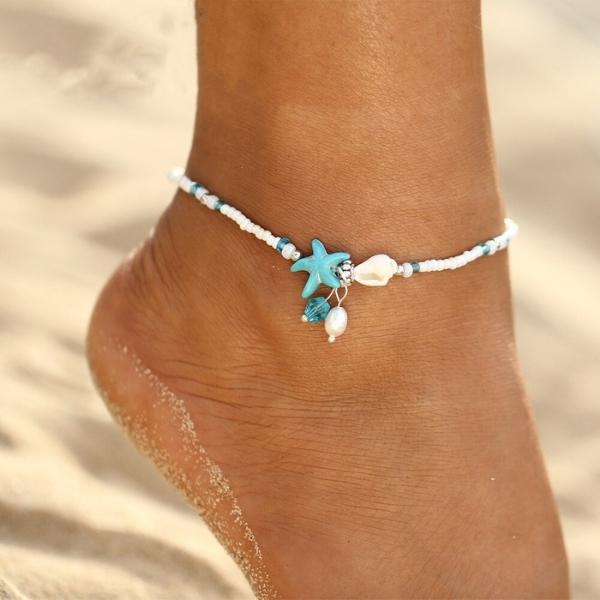 Pulsera tobillera de estrella y concha con piedras naturales - Hipnotelia