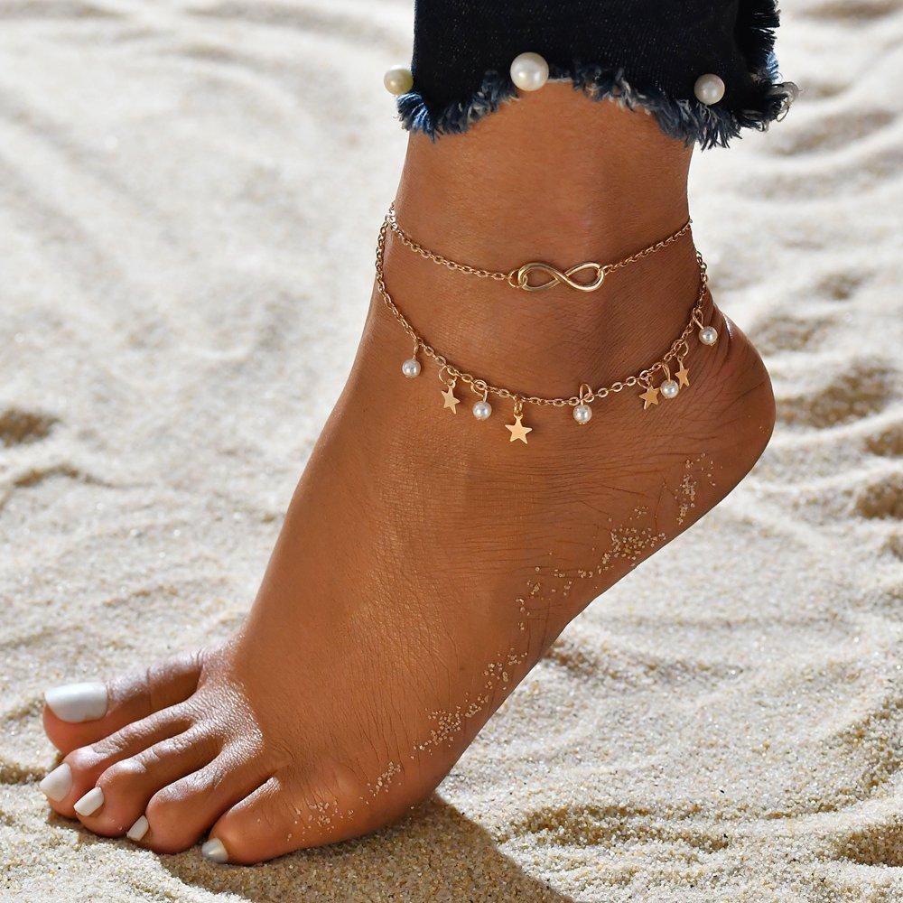 Pulsera tobillera de infinito + perlas y estrellas - Hipnotelia