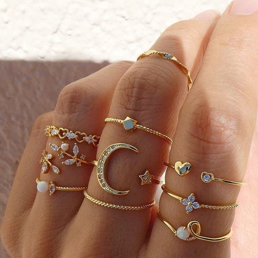 Set de 10 anillos bohemios plateados - Hipnotelia
